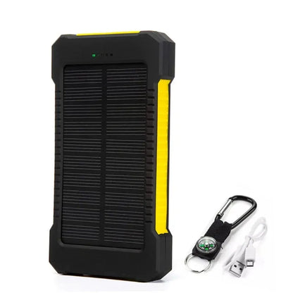 Waterproof Portable Solar Power Bank – Dual USB Charging with LED, SOS, and Compass