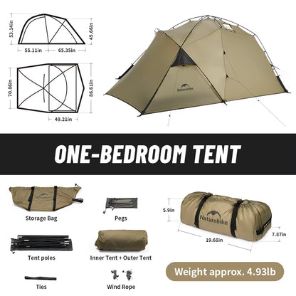 Valley 2-Person Camping Tent - 15D Ultralight Waterproof Backpacking and Hiking Tent with One Room and One Hall