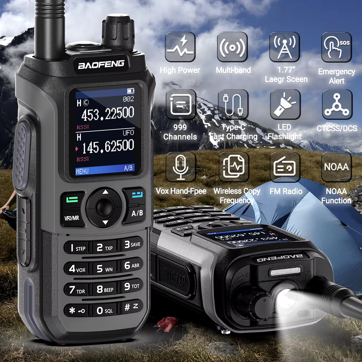 UV-21 Pro V2 Multi-Band Waterproof Walkie Talkie with Type-C Charging 