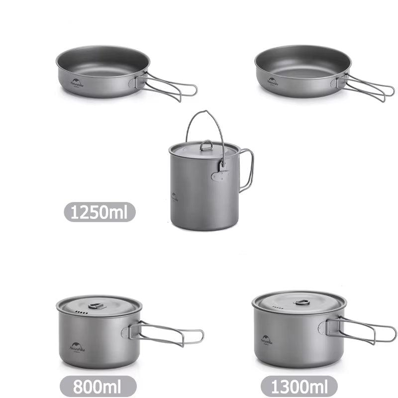 Titanium Camping Cookware Set - Foldable Pot, Frying Pan, Cup, and Utensils