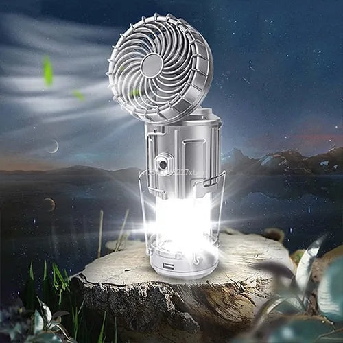 Load image into Gallery viewer, Oxridge 6-in-1 Portable Camping Solar Lantern with Fan – Light, Power &amp; Comfort in One
