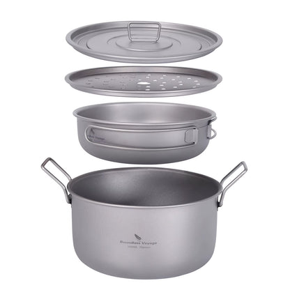 Titanium Camping Cookware Set - Multifunctional Steamer, Soup Pot, Frying Pan with Lid