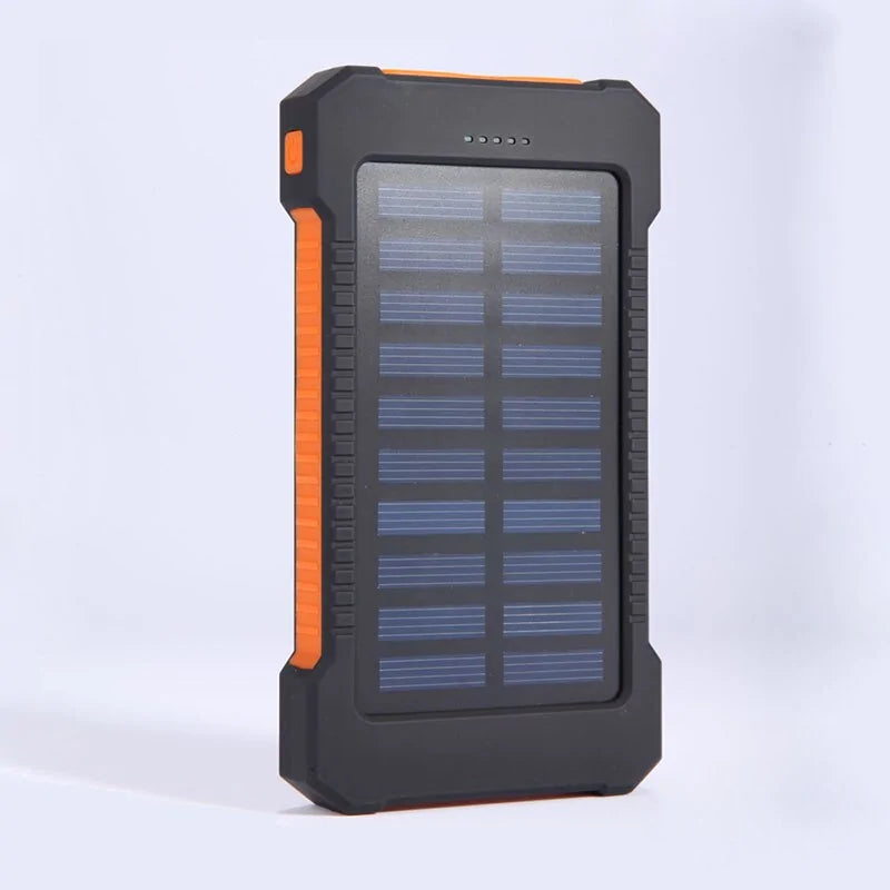 Waterproof Portable Solar Power Bank – Dual USB Charging with LED, SOS, and Compass