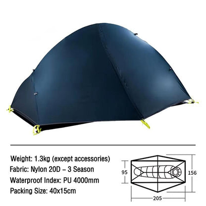 Ultralight 1-Person Camping Tent - 20D Waterproof Backpacking, Cycling, and Hiking Tent for Summer Outdoor Travel