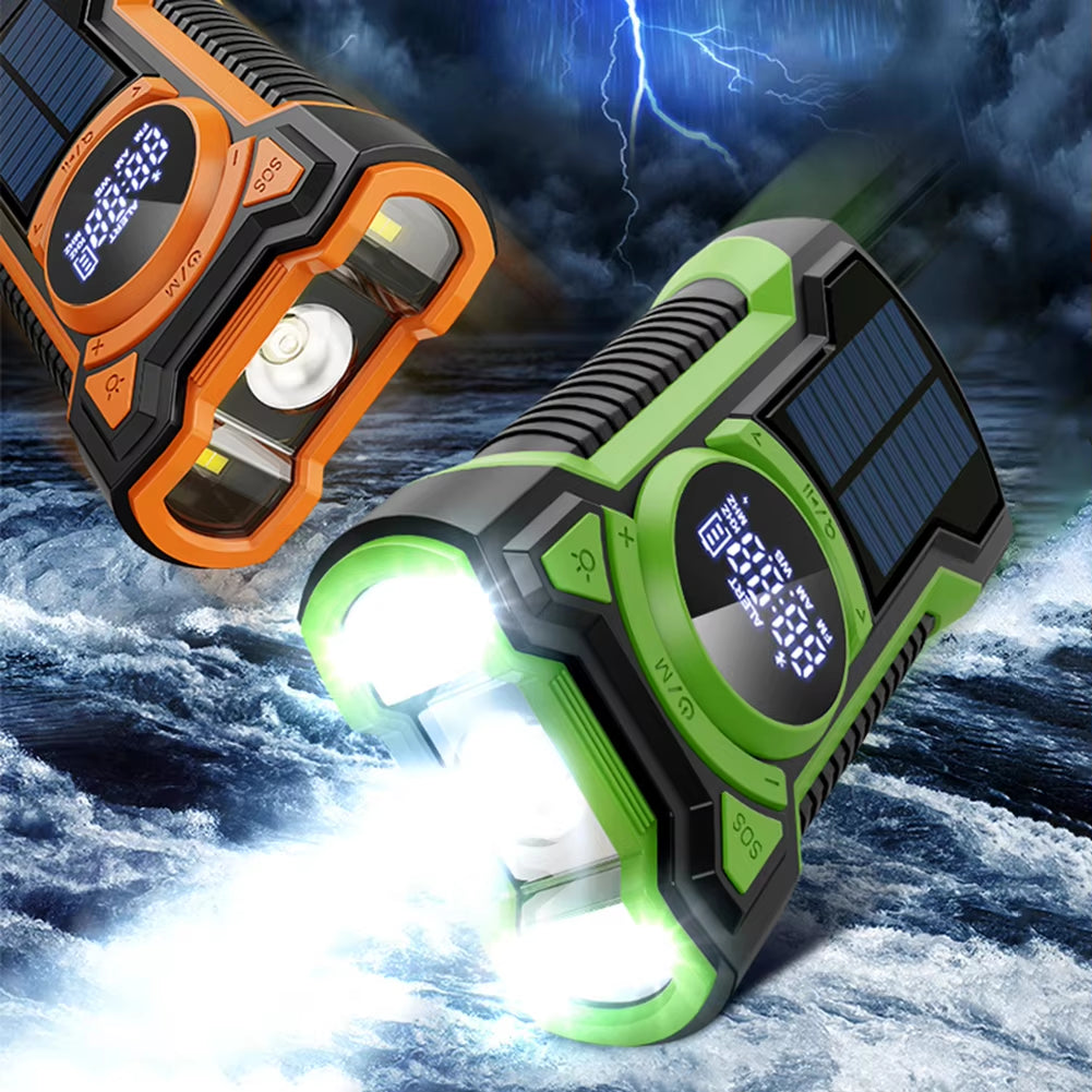 Solar Emergency Weather Radio Waterproof Hand Crank 5000Mah Bluetooth-Compatible5.3 Phone Charger SOS Alarm for Outdoor Survival