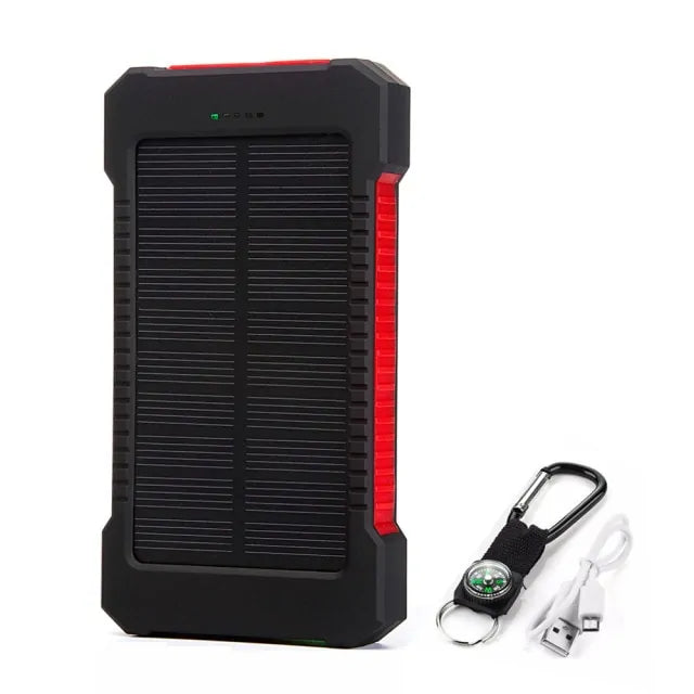 Waterproof Portable Solar Power Bank – Dual USB Charging with LED, SOS, and Compass