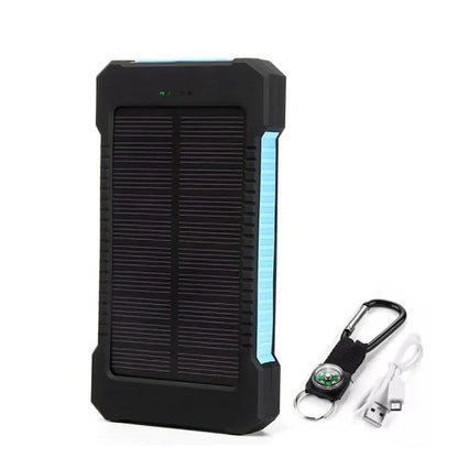 Waterproof Portable Solar Power Bank – Dual USB Charging with LED, SOS, and Compass