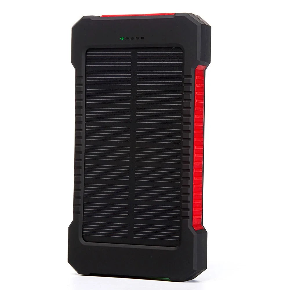 Waterproof Portable Solar Power Bank – Dual USB Charging with LED, SOS, and Compass