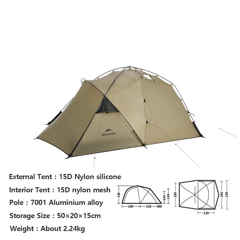 Valley 2-Person Camping Tent - 15D Ultralight Waterproof Backpacking and Hiking Tent with One Room and One Hall