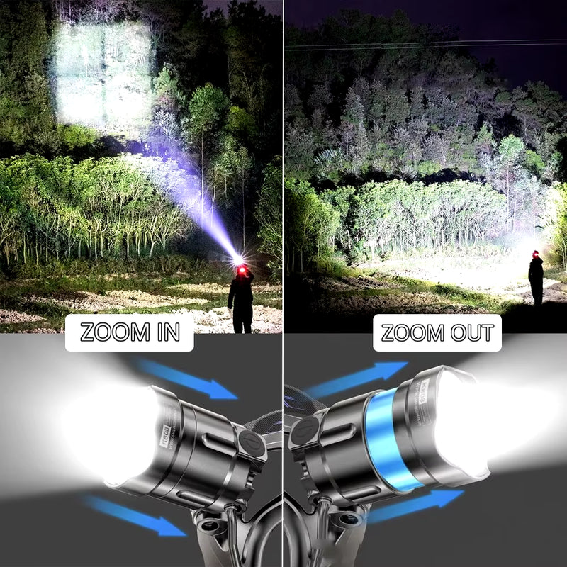 Load image into Gallery viewer,  Ultra-Bright XHP90 LED Headlamp - Waterproof, Power Display, Perfect for Hunting, Fishing, and Exploration
