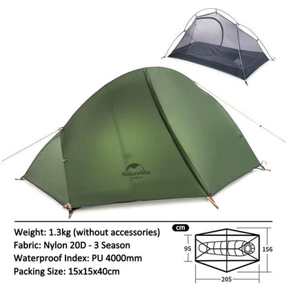 Ultralight 1-Person Camping Tent - 20D Waterproof Backpacking, Cycling, and Hiking Tent for Summer Outdoor Travel