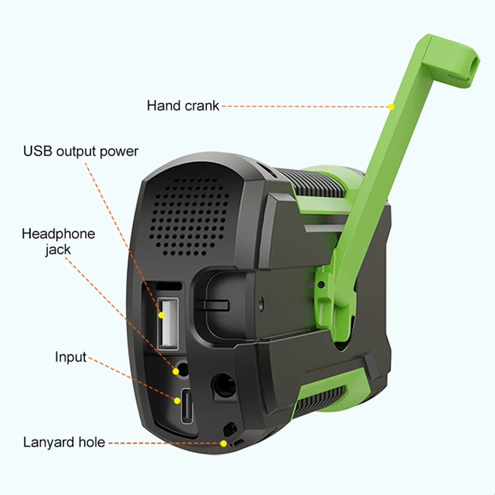 Solar Emergency Weather Radio Waterproof Hand Crank 5000Mah Bluetooth-Compatible5.3 Phone Charger SOS Alarm for Outdoor Survival