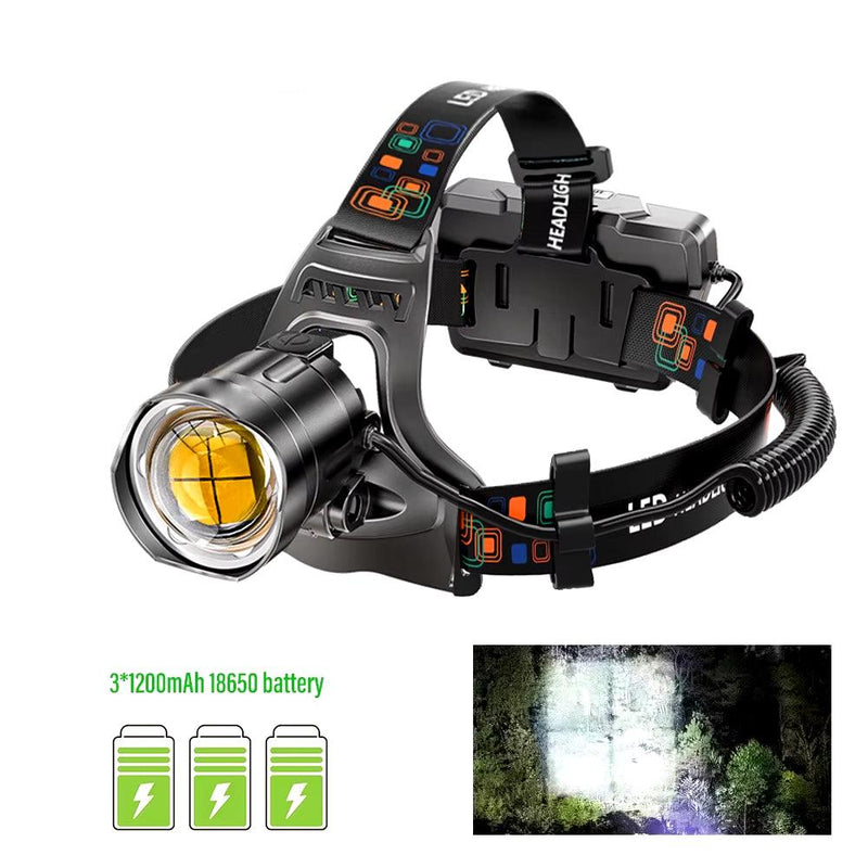 Load image into Gallery viewer,  Ultra-Bright XHP90 LED Headlamp - Waterproof, Power Display, Perfect for Hunting, Fishing, and Exploration
