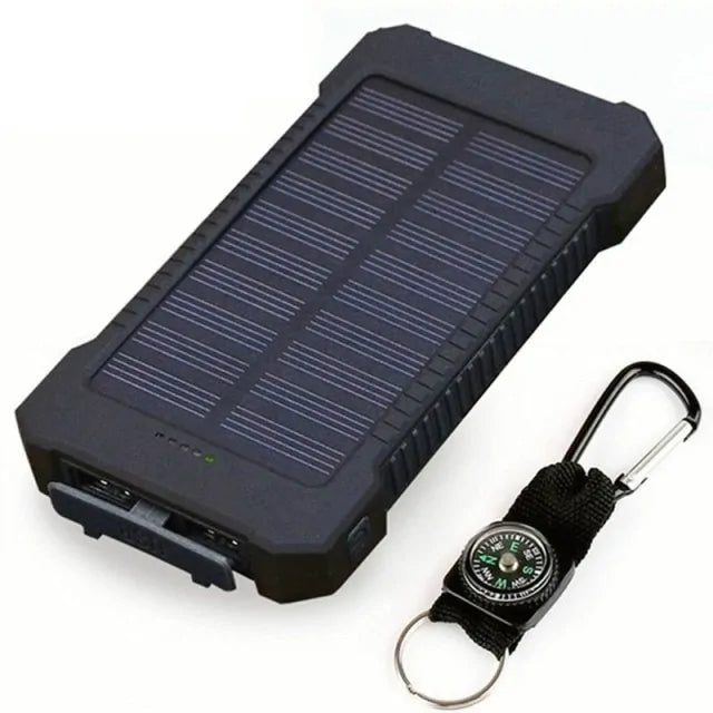 Waterproof Portable Solar Power Bank – Dual USB Charging with LED, SOS, and Compass