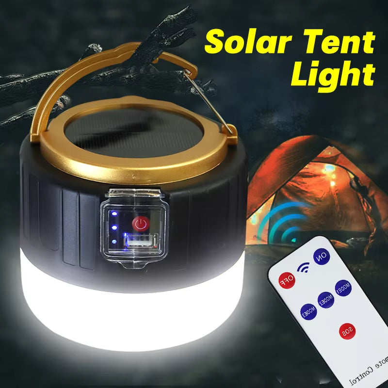 Waterproof Solar Rechargeable LED Camping Lantern - Portable Emergency Tent Light, Energy-Saving Bulb