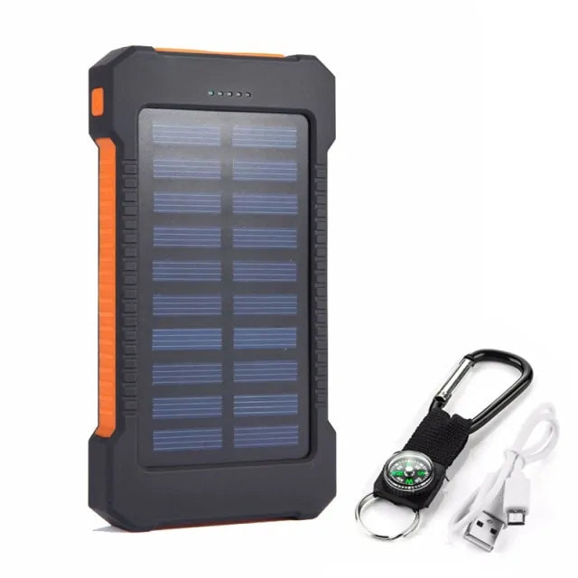 Waterproof Portable Solar Power Bank – Dual USB Charging with LED, SOS, and Compass