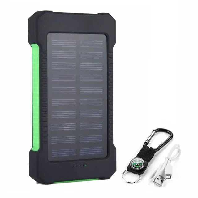 Waterproof Portable Solar Power Bank – Dual USB Charging with LED, SOS, and Compass